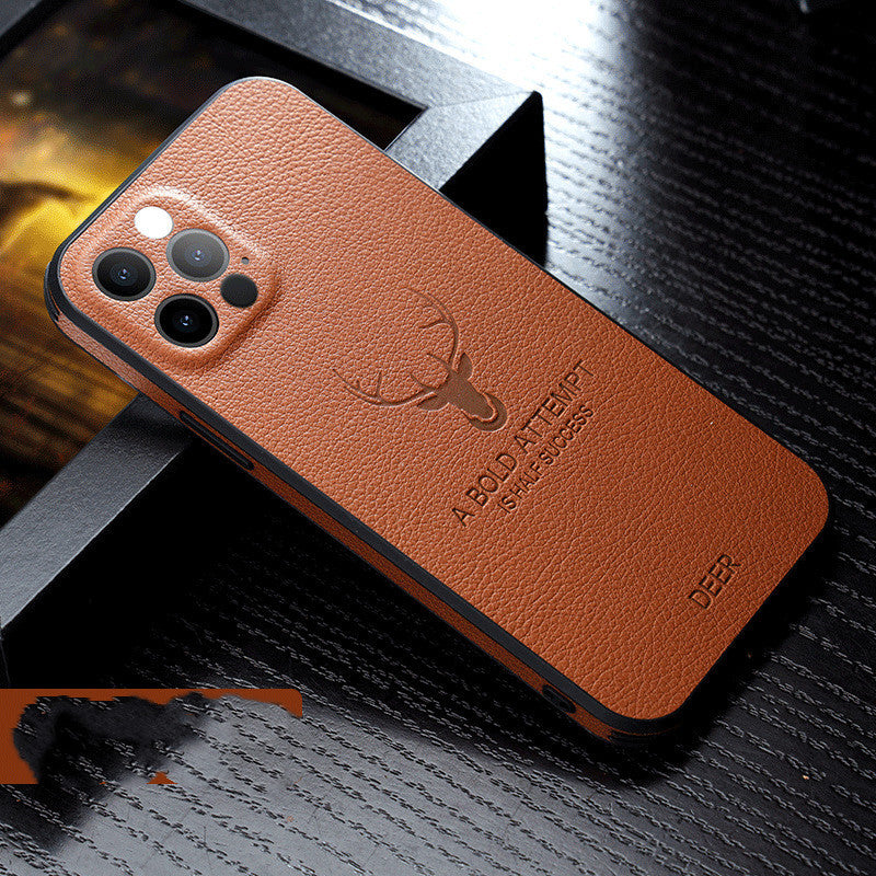 Compatible With Apple, Luxury Leather Texture Square Frame Case On For Deer Camera Protection Shockproof Cover Compatible With Apple, Luxury Leather Texture Square Frame Case On For Deer Camera Protection Shockproof Cover